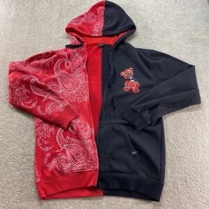 Screenshot Zip Hoodie Mens Large Red Black Paisley Split Bear Streetwear